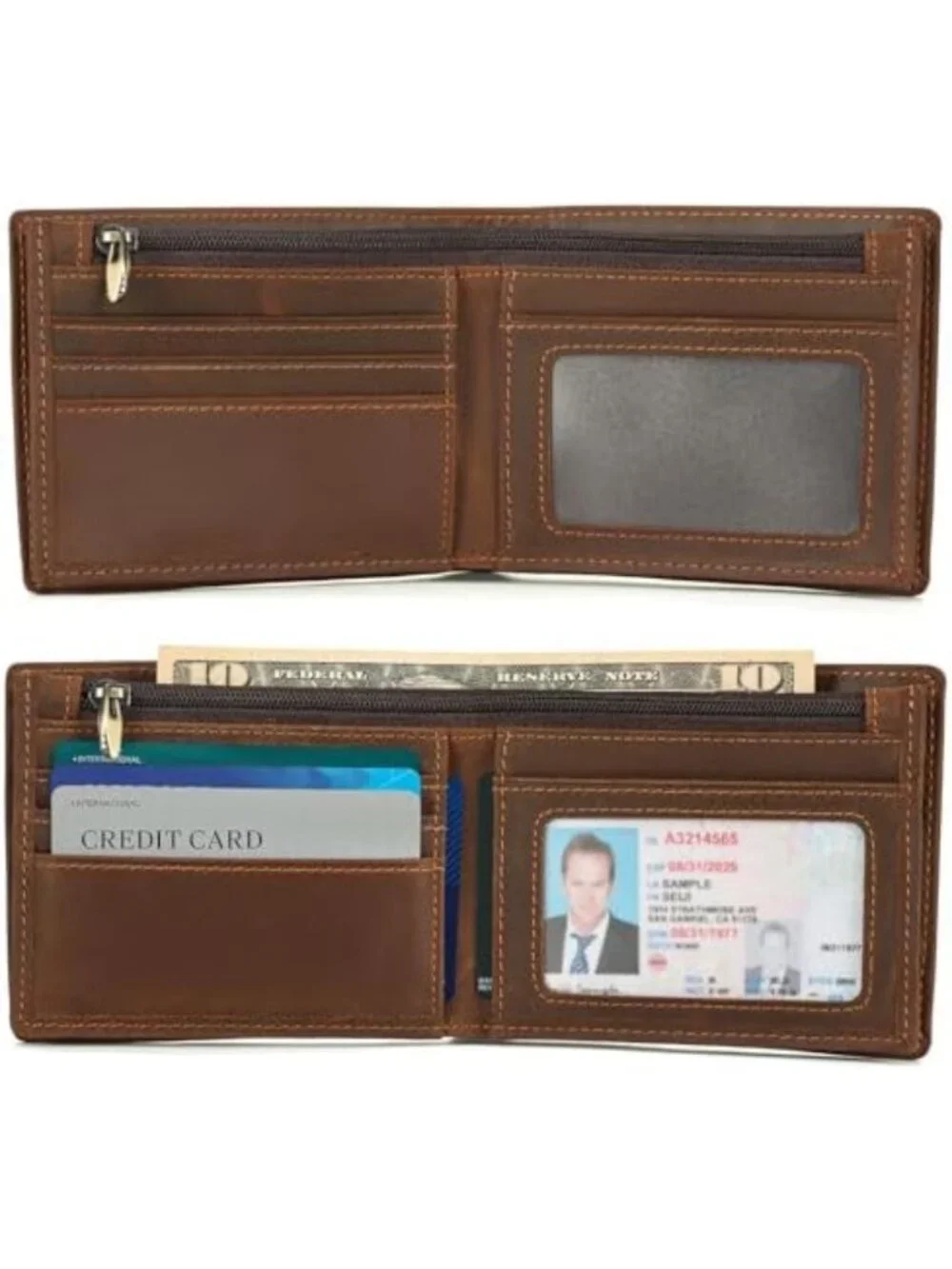 Genuine Crazy Horse Leather Bifold Wallet | RFID Blocking | Men's Cowboy Style
